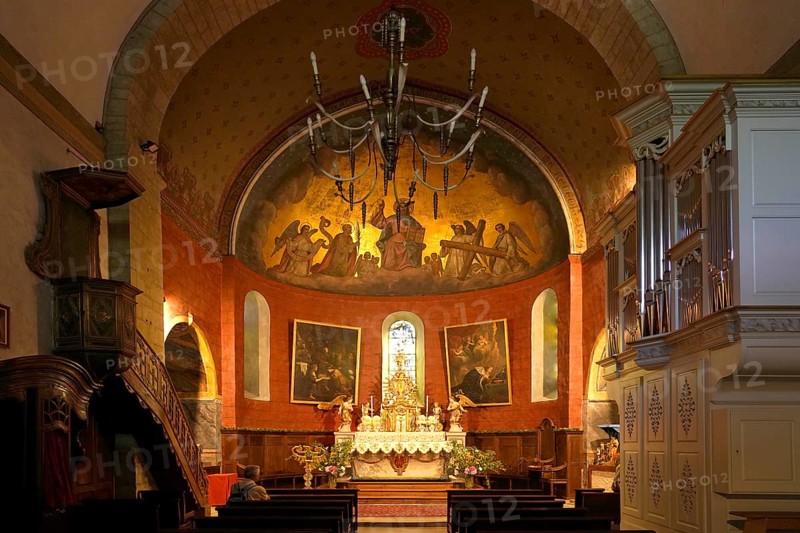 Interior and altar of the Church of Saint-André or Church of the Templars in Luz-Saint-Sauveur, Pyrenees, France