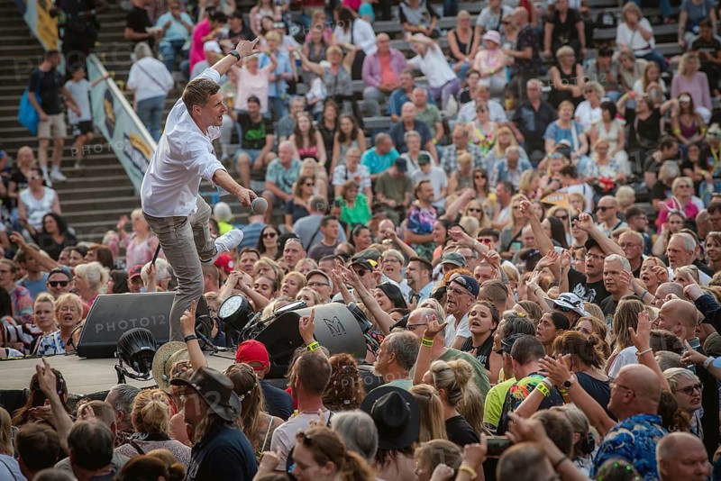 Sebastian Oswald, one of the presenters at the Berliner Rundfunk 91.4 Open Air at the Berlin ParkbÃ¼hne Wuhlheide on 5 July 2025