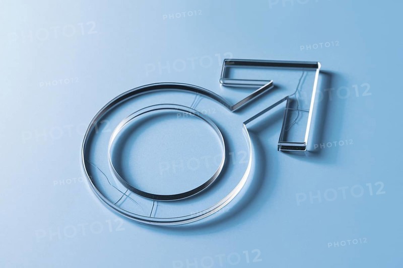 Male gender symbol with cracks symbolizing fragile masculinity and breaking of gender stereotypes. Generatrive ai, AI generated