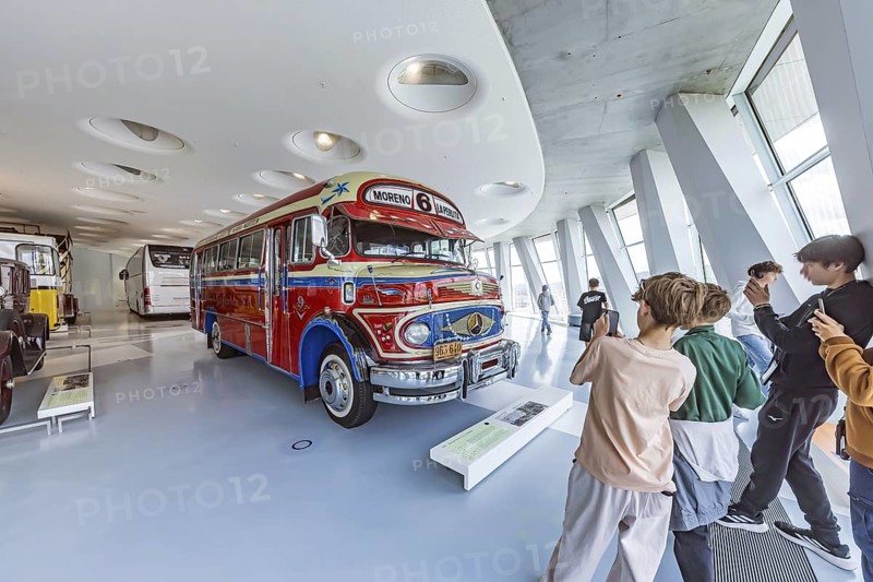 Mercedeas-Benz LO 1112 bus from 1969. The Mercedes-Benz Museum in Stuttgart presents a journey through the automotive history of the global corporation. The history of the Mercedes star begins with the first automobile in 1886. Stuttgart, Baden-WÃ¼rttemberg, Germany