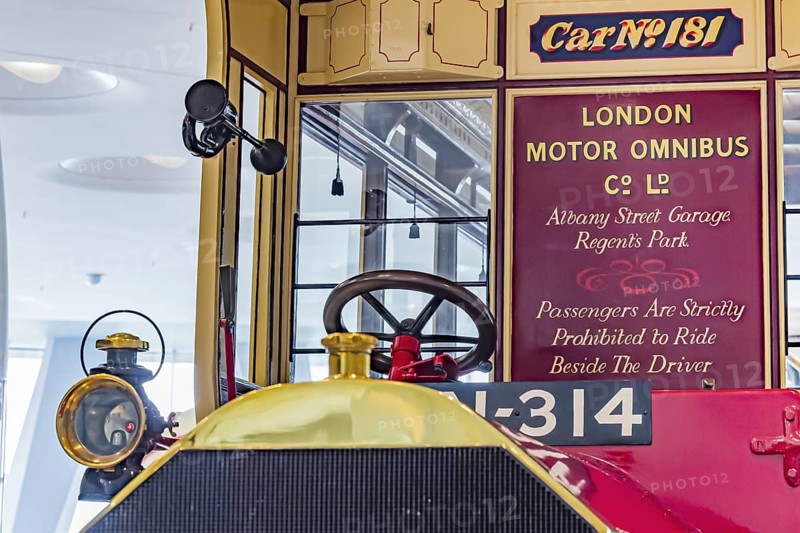 Milnes-Daimler double-decker bus from 1907. The Mercedes-Benz Museum in Stuttgart presents a journey through the automotive history of the global corporation. The history of the Mercedes star begins with the first automobile in 1886. Stuttgart, Baden-WÃ¼rttemberg, Germany