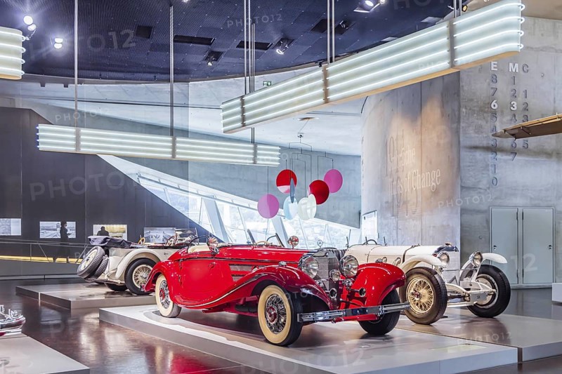 Mercedes-Benz 500 K special roadster from 1936. The Mercedes-Benz Museum in Stuttgart presents a journey through the automotive history of the global corporation. The history of the Mercedes star begins with the first automobile in 1886. Stuttgart, Baden-WÃ¼rttemberg, Germany