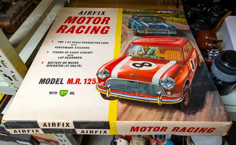 Model M.R.125 Airfix Motor Racing set box for sale on display at auction, UK