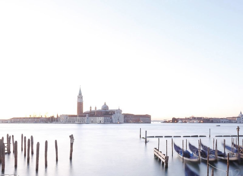 View from the Ponte della Paglia to the Isola di San Giorgio with San Giorgio Maggiore, Venice, Veneto, Italy