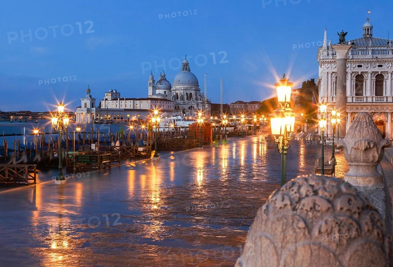 View from the Ponte della Paglia to the Piazzetta and behind it, the Dogana da Mar and Santa Maria della Salute, Venice, Veneto, Italy