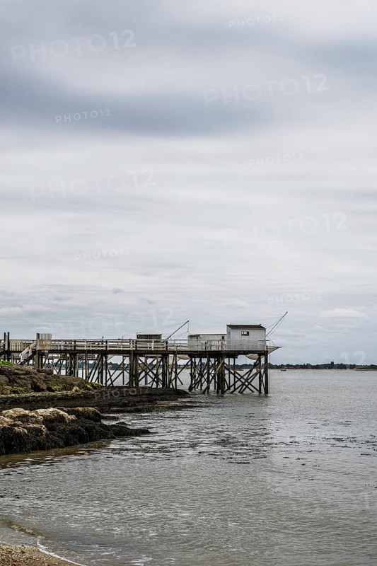 Fishing huts over Randonnee entre Histoire et Nature from a drone, Fouras, Fouras-les-Bains, Charente-Maritime, Nouvelle-Aquitaine, France