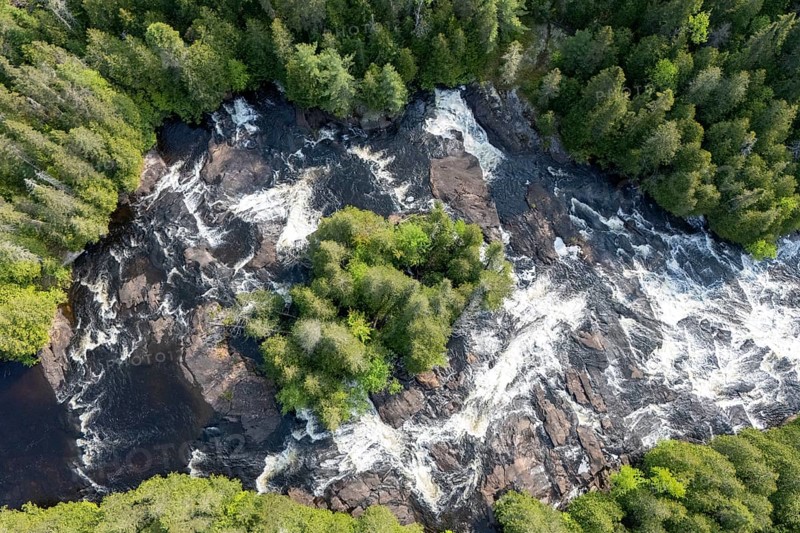 Rapids, White waters flowing through the boreal forest, River du Loup, Mastigouche wildlife reserve, Region of La Mauricie, Province of Quebec, Canada