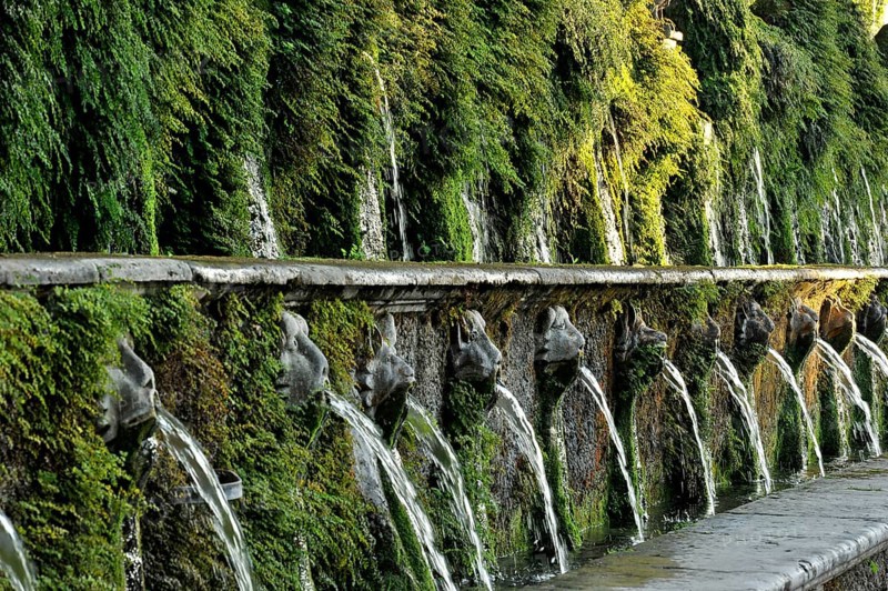 Gargoyles, Avenue of a Hundred Fountains, Viale delle Cento Fontane, Renaissance garden of the Villa d'Este, water features, fountains, UNESCO World Heritage Site, Tivoli, Metropolitan City of Rome, Lazio, Italy