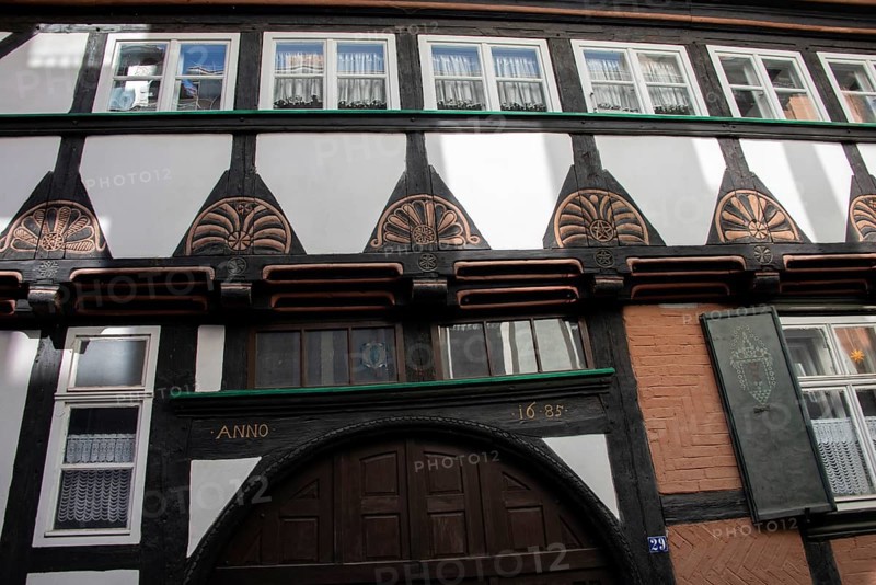 Magnificently decorated half-timbered house from 1685, Quedlinburg, Saxony-Anhalt, Germany