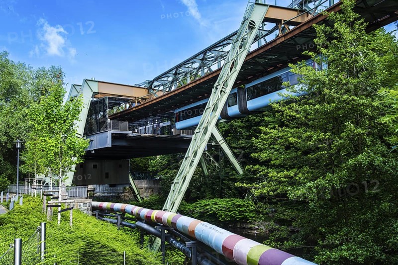 A suspension railway over the Wupper near the Loher Bridge stop, Wuppertal, Germany