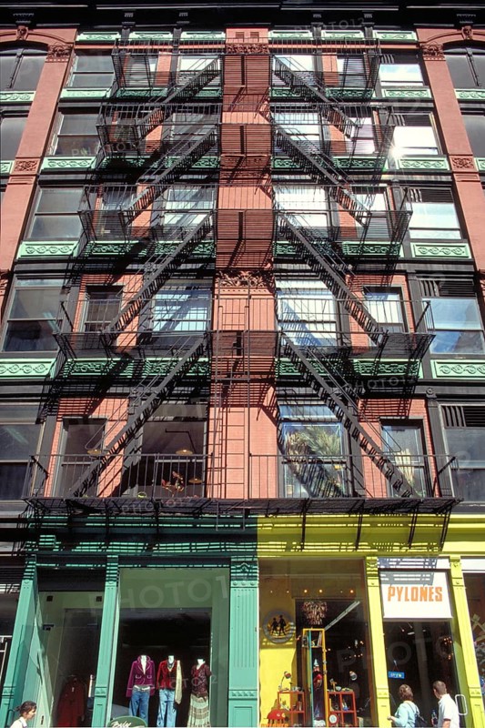 Six-storey residential building with fire escape, New York City, USA