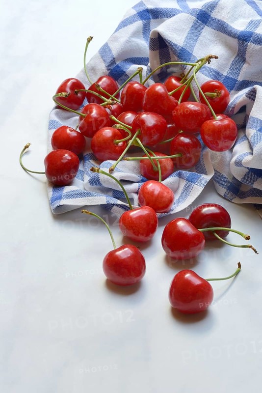 Sweet cherries with cloth, Prunus avium