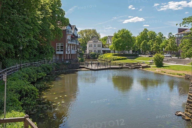 Mill pond of the BorgmÃ¼hle an der Stever, LÃ¼dinghausen, MÃ¼nsterland, North Rhine-Westphalia, Germany