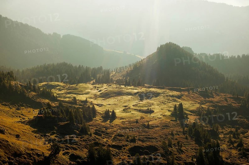 Diffuse incidence of light... High plateau (Swiss Alps) in the Bernese Oberland, immerses the landscape in the mountains in an almost mystical atmosphere, experience on a hike, local nature, Bernese Oberland, Switzerland, Western Europe