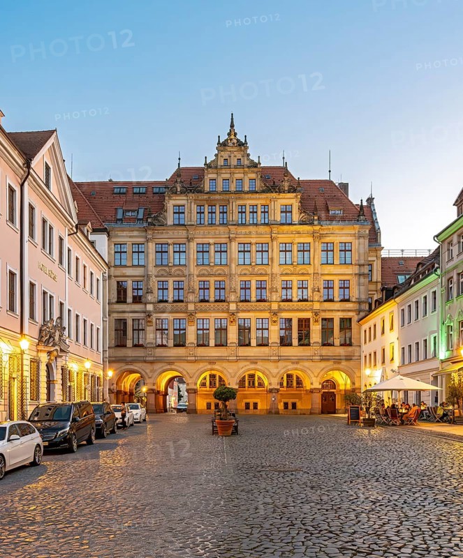 New Town Hall of Görlitz at night, Untermarkt, Goerlitz, Germany