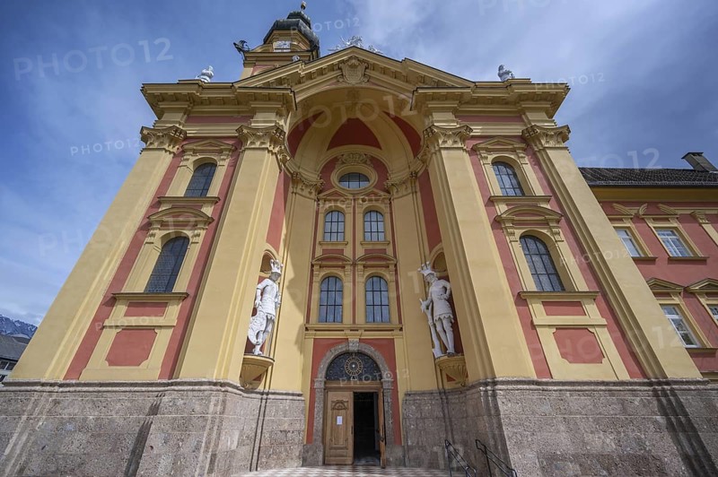 Main faÃ§ade with entrance portal of Wilten Abbey, Klostergasse 7, Wilten, Innsbruck, Austria