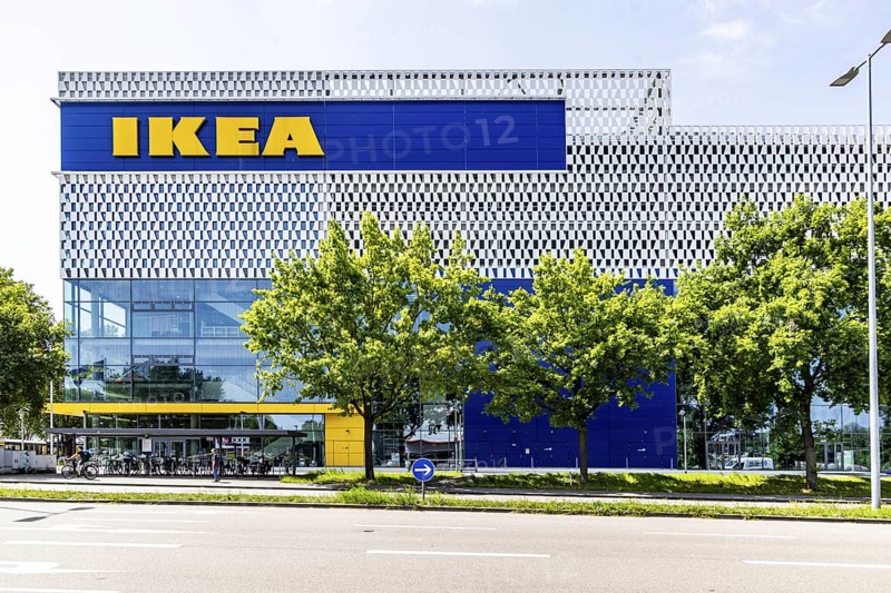 IKEA store, facade with logo. Karlsruhe, Baden-WÃ¼rttemberg, Germany