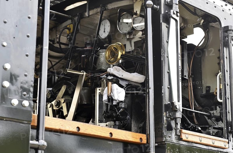 Engine driver's cab of the Raging Roland, steam locomotive, on RÃ¼gen, RÃ¼gen, Mecklenburg-Vorpommern, Germany