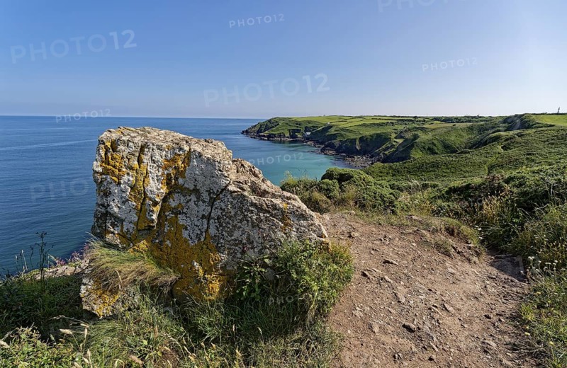The South-West Coast Path in the south-west of England, a long-distance footpath near the southern tip of Cornwall on the English Channel. Cadgwith, Cornwall, South-West England, Great Britain