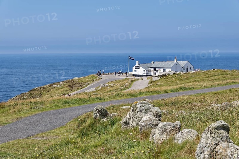 Land's End, the tip of the headland in the west of Cornwall, is the most westerly point in England. Land's End, Sennen, Penzance, Cornwall, South West England, Great Britain