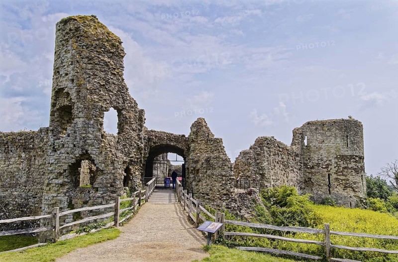 Entrance to Pevensey Castle, a Norman castle, in the village of Pevensey, Sussex, England, United Kingdom