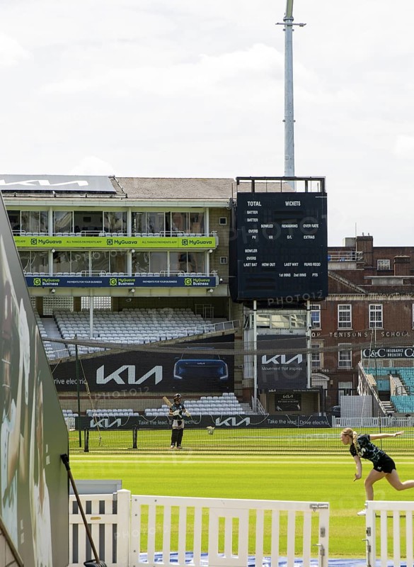 Women cricketers at nets training, Kia Oval cricket ground stadium, Kennington Oval, Lambeth, England, UK