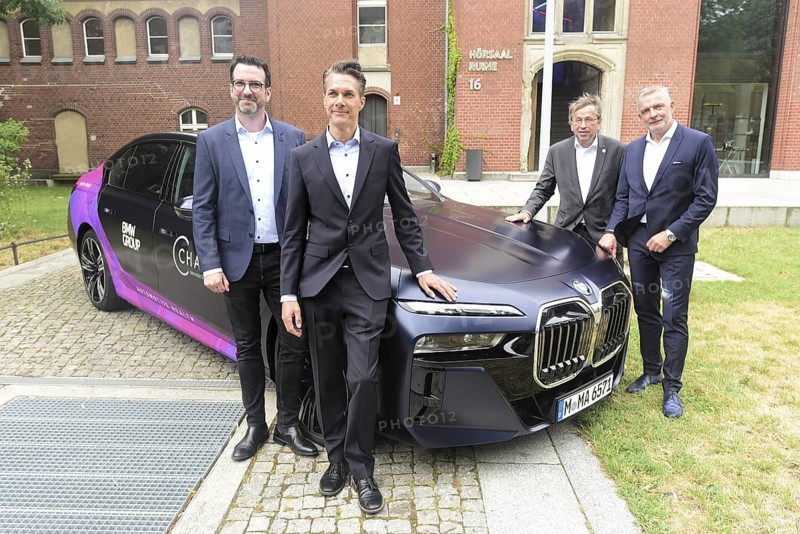 Charite and BMW launch study and test in-car sensors that measure and monitor health and vital signs. Pictured from left: Professor Alexander Meyer (Charite), Dr Matthias Franz (BMW), Professor Heyo K. Kroemer (Charite), Dr Rudolf Bencker (BMW)