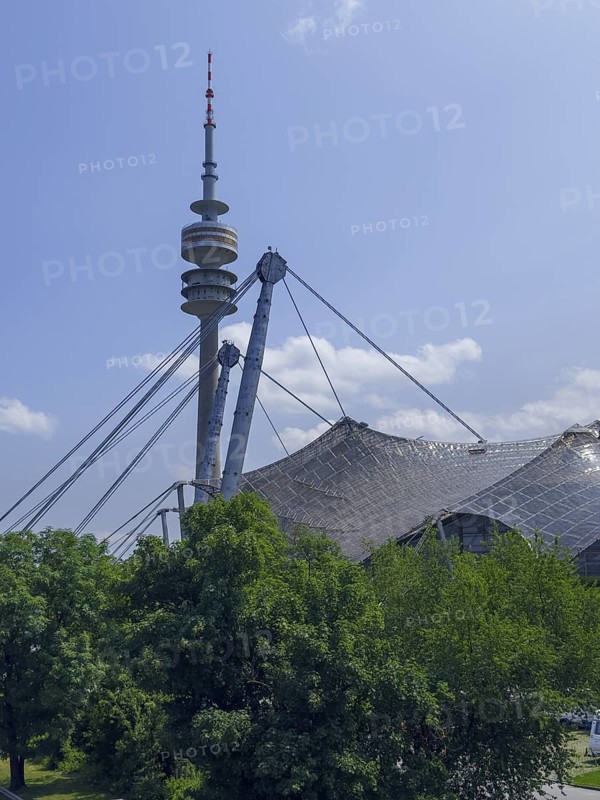 Roof construction, Olympic Tower, Olympic Park, Munich, Bavaria, Germany