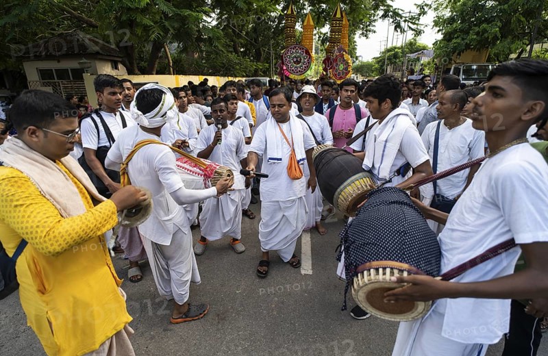 Hindu devotees takes part in Rath Yatra religious procession Guwahati, India on June 27, 2025. Rath Yatra, also known as the Chariot Festival, is a major Hindu festival celebrated in India