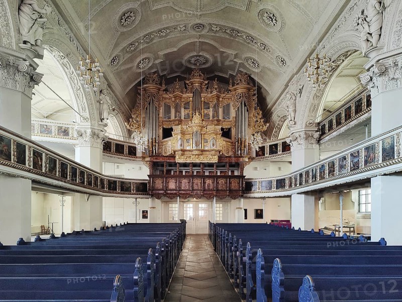 Evangelical Lutheran Church of St Mary, interior view with baroque organ prospectus, Celle, Lower Saxony, Germany