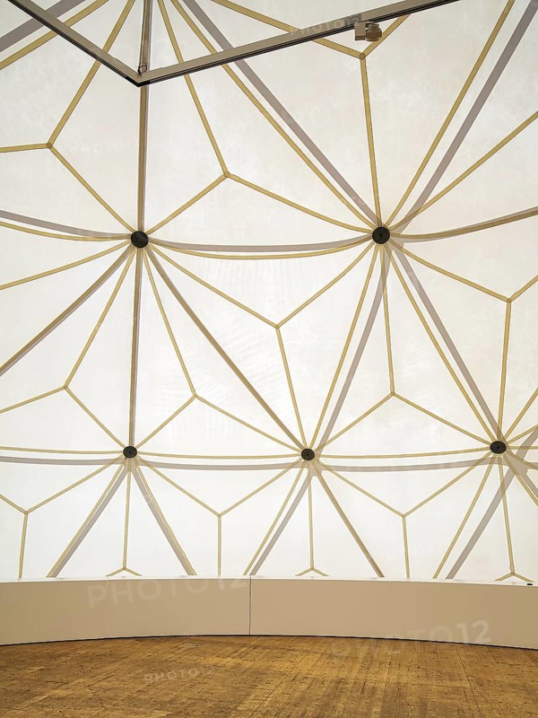 Geodesic dome, tent, Dome event space, interior view, architect Richard Buckminster Fuller, Vitra Campus, Vitra Design Museum, Weil am Rhein, Baden-WÃ¼rttemberg, Germany