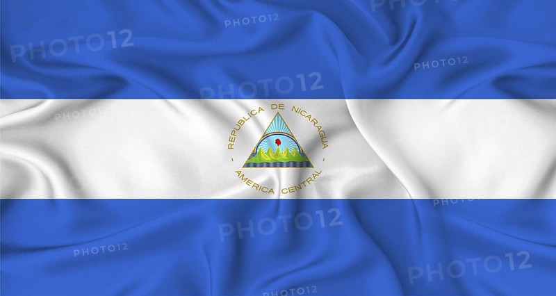 Realistic Nicaragua flag waving. Close up of flag of Nicaragua with cloth texture