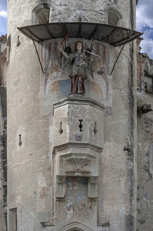 Sculpture of Justitia at Castel Sant'Angelo, Neustift St Margarethen Monastery, Vahrn, Bolzano district, South Tyrol, Italy