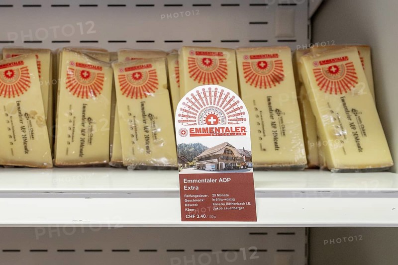 Sales shelf Emmentaler cheese AOP extra