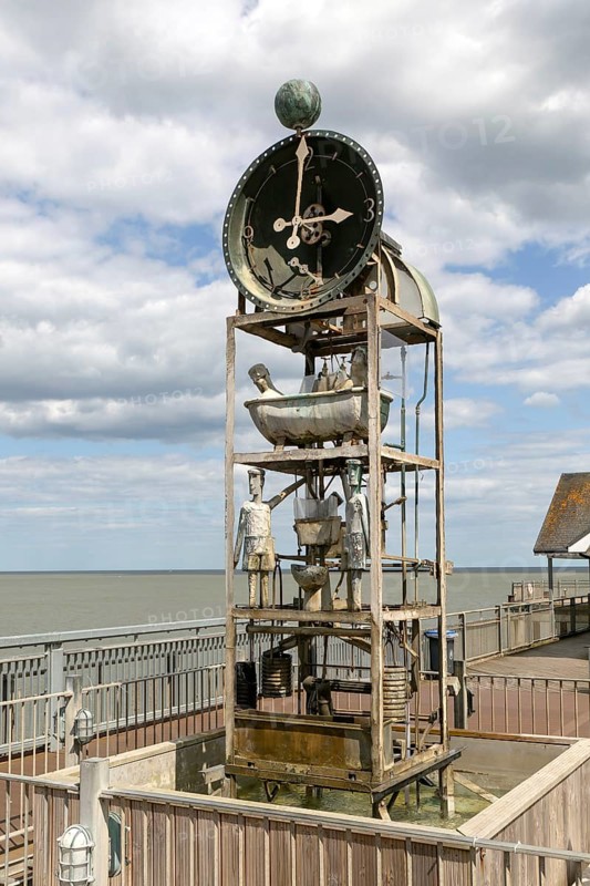 Water clock on the pier at Southwold, Suffolk, England, UK invention by Tim Hunkin