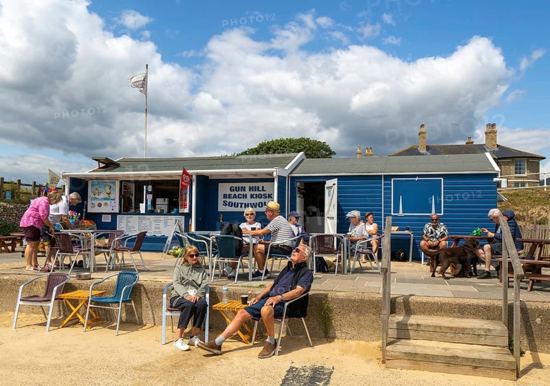 Gun Hill Beach Kiosk on the seafront at Southwold, Suffolk, England, UK