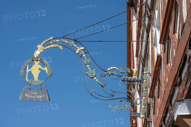 Nose sign, inn sign, blacksmith's art on a house wall in the historic centre of Esslingen, Esslingen am Neckar, district of Esslingen, Baden-WÃ¼rttemberg, Germany