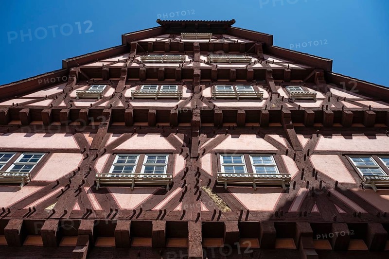 Detailed view of a historic half-timbered house, the back of the old town hall in the old town centre of Esslingen, Esslingen am Neckar, District of Esslingen, Baden-WÃ¼rttemberg, Germany