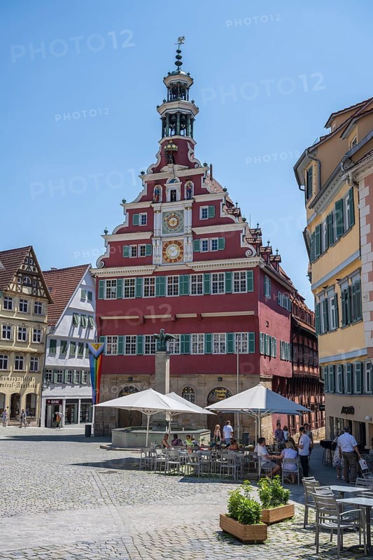The old town hall and the town hall square in the historic old town of Esslingen, Esslingen am Neckar, district of Esslingen, Baden-WÃ¼rttemberg, Germany