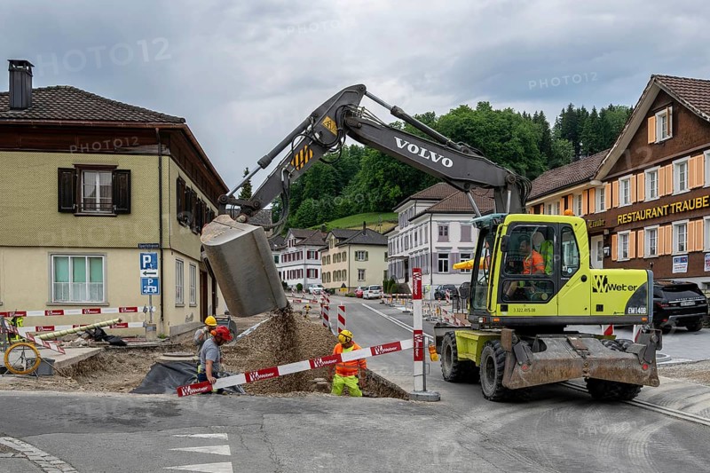 Road construction site mobile excavator, GÃ¤hwil, St. Gallen, Switzerland