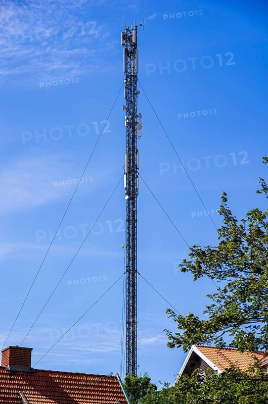 Telecommunications transmission mast in the city centre of Lysekil, BohuslÃ¤n, VÃ¤stra Götalands lÃ¤n, Sweden, Scandinavia