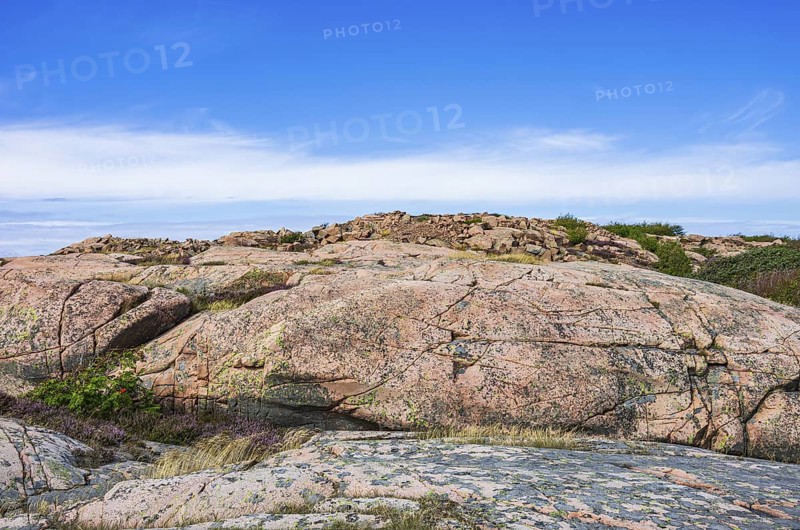 Rocky landscape of Bohusgranite on the coast of Lysekil, BohuslÃ¤n, VÃ¤stra Götalands lÃ¤n, Sweden, Scandinavia
