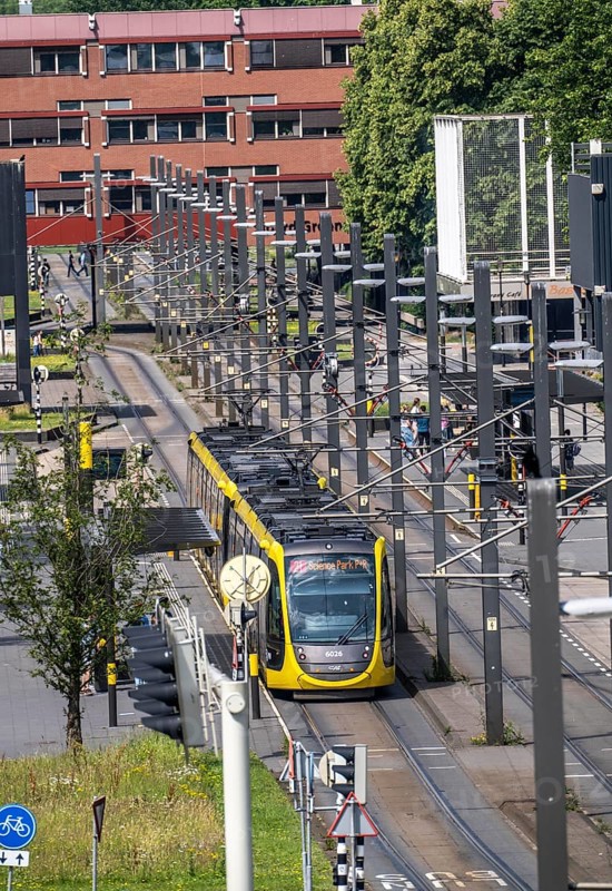Tram of line 21, from U-OV, on the grounds of Utrecht Science Park, University, Netherlands