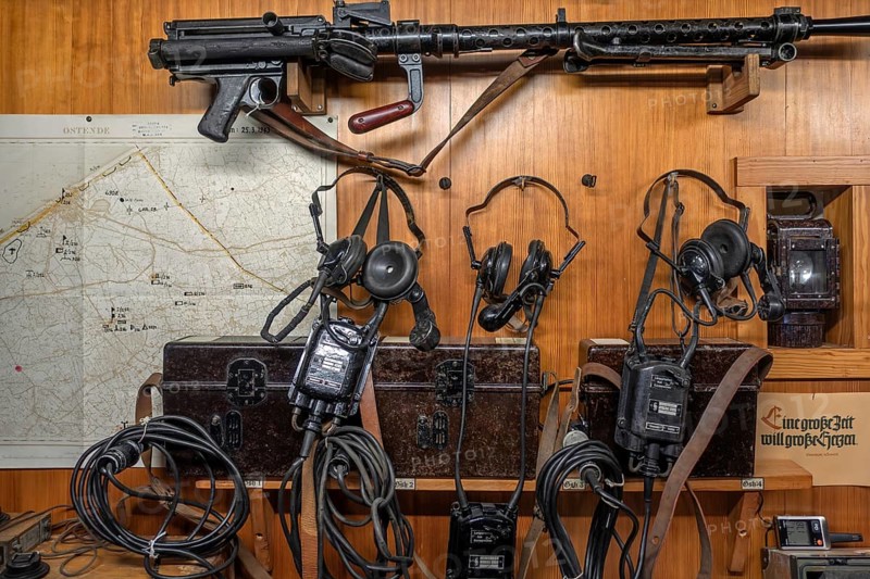 Communication headsets in German WW2 transmission post at WWII Saltzwedel-neu Battery, Raversyde Atlantikwall, Atlantic Wall, Raversijde, Belgium