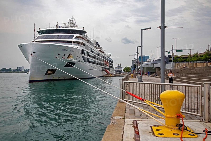 Detroit, Michigan - The Viking Octantis luxury cruise ship docked in Detroit during a cruise through the Great Lakes