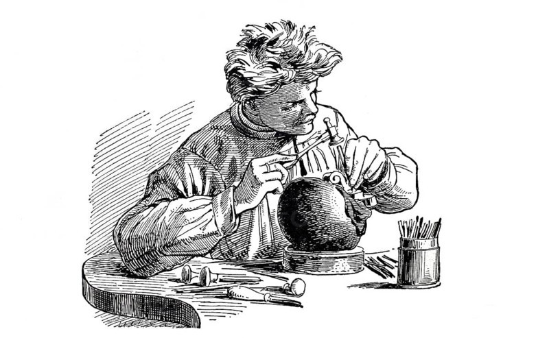 Chiseller at work, chiselling profession, metalworking, around 1880, digitally enhanced reproduction of a 19th century model, historical, exact date unknown