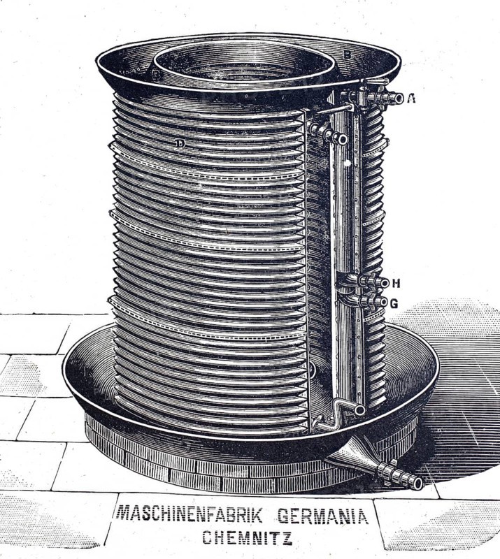 Brewery, cylinder sprinkler cooling apparatus from the Germania machine factory in Chemnit, digitally improved reproduction of a 19th century model, historical, exact date unknown