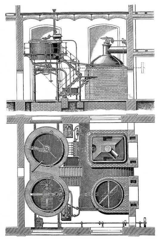Brewery, brewing process, brewing plant of the Maschinenfabrik Germania, Chemnitz, around 1880, Germany, digitally enhanced reproduction of a 19th century model, historical, exact date unknown