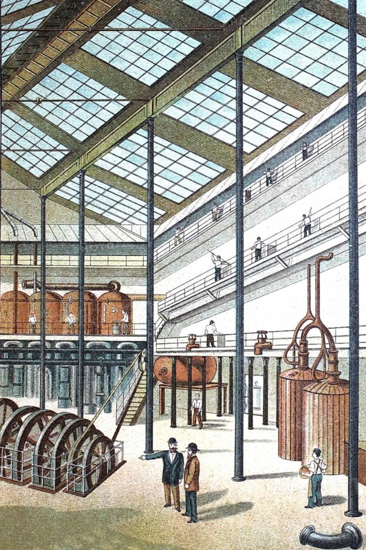 Interior of a factory for the production of beet sugar, c. 1880, Germany, digitally enhanced reproduction of a 19th century model, historical, exact date unknown