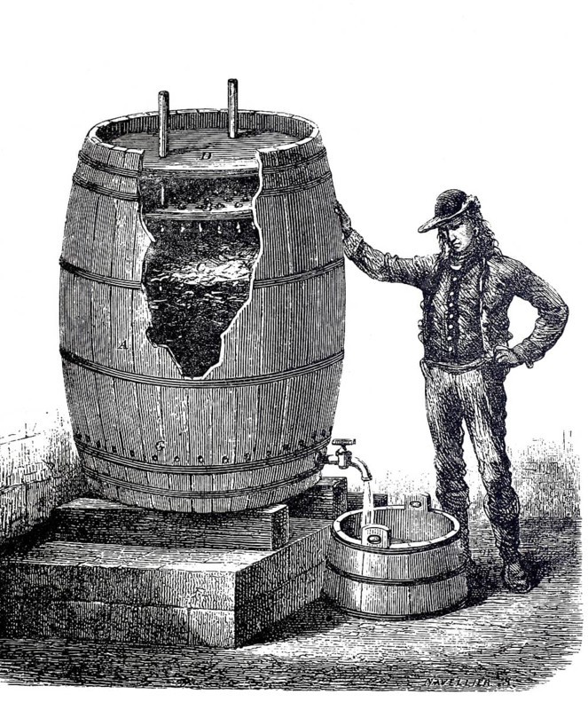 Grading barrel for rapid vinegar production, vinegar fermentation, around 1860, digitally improved reproduction of a 19th century model, historical, exact date unknown